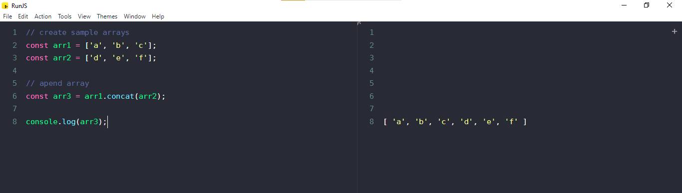 javascript, append an array to another array example