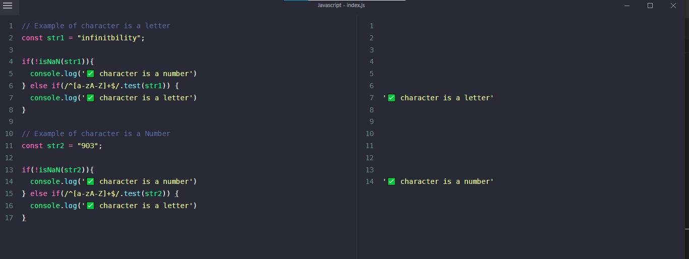 javascript, check if a character is a letter or number example