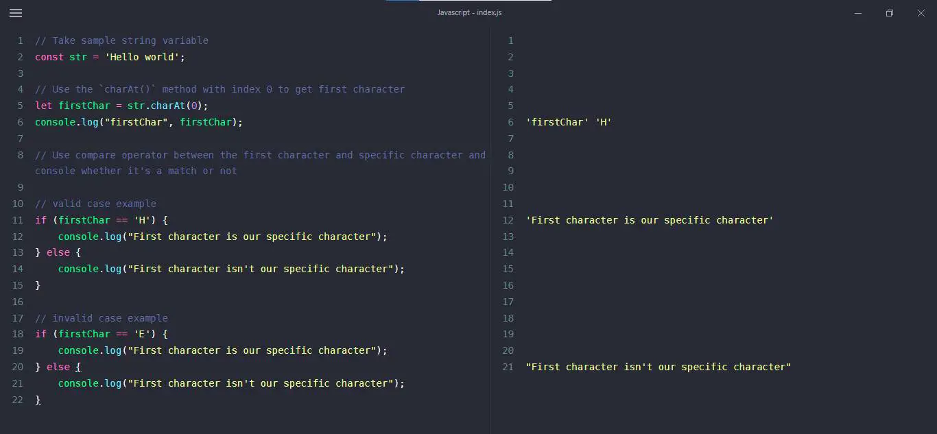 javascript, check if a string contains a specific character example