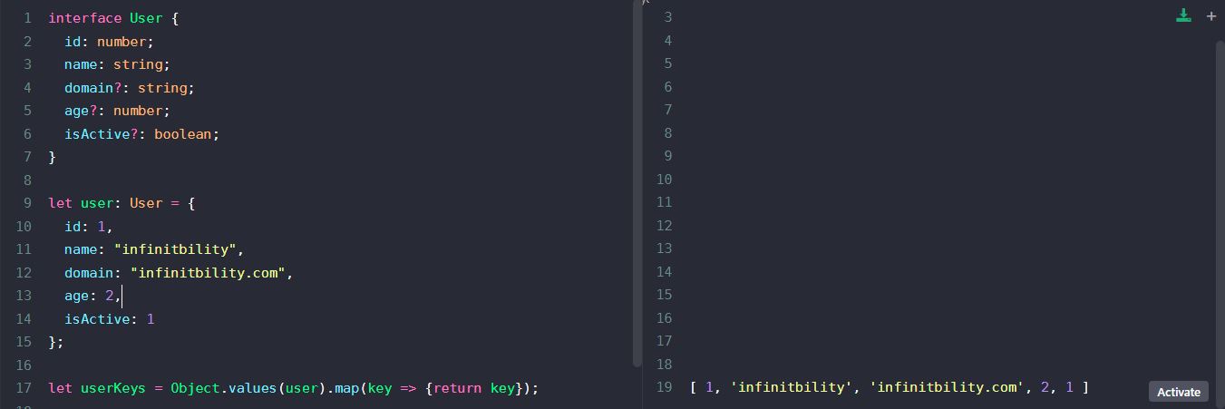 TypeScript, convert object values to array example