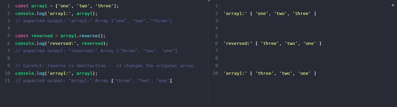 JavaScript, array reverse with mutating example