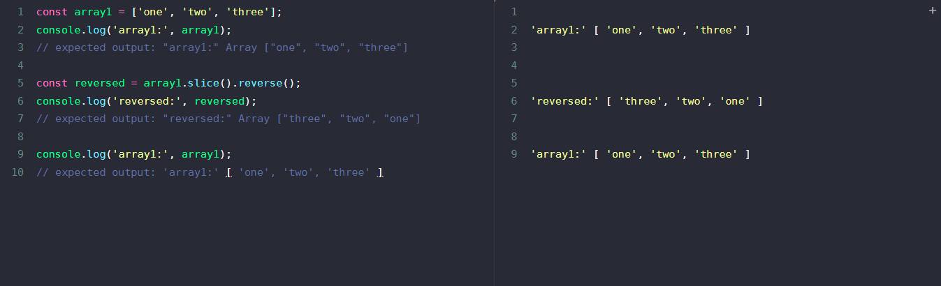 JavaScript, array reverse without mutating example