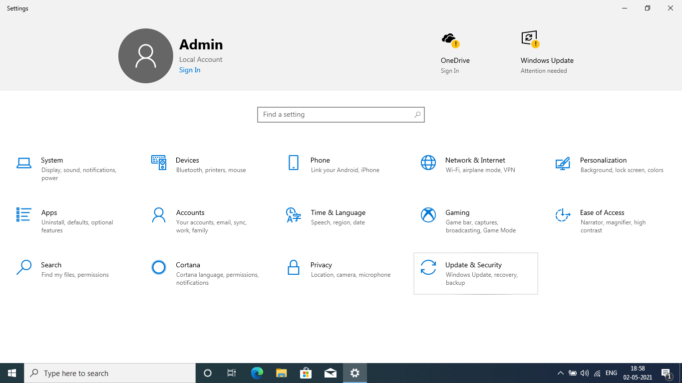 windows 10 update & security